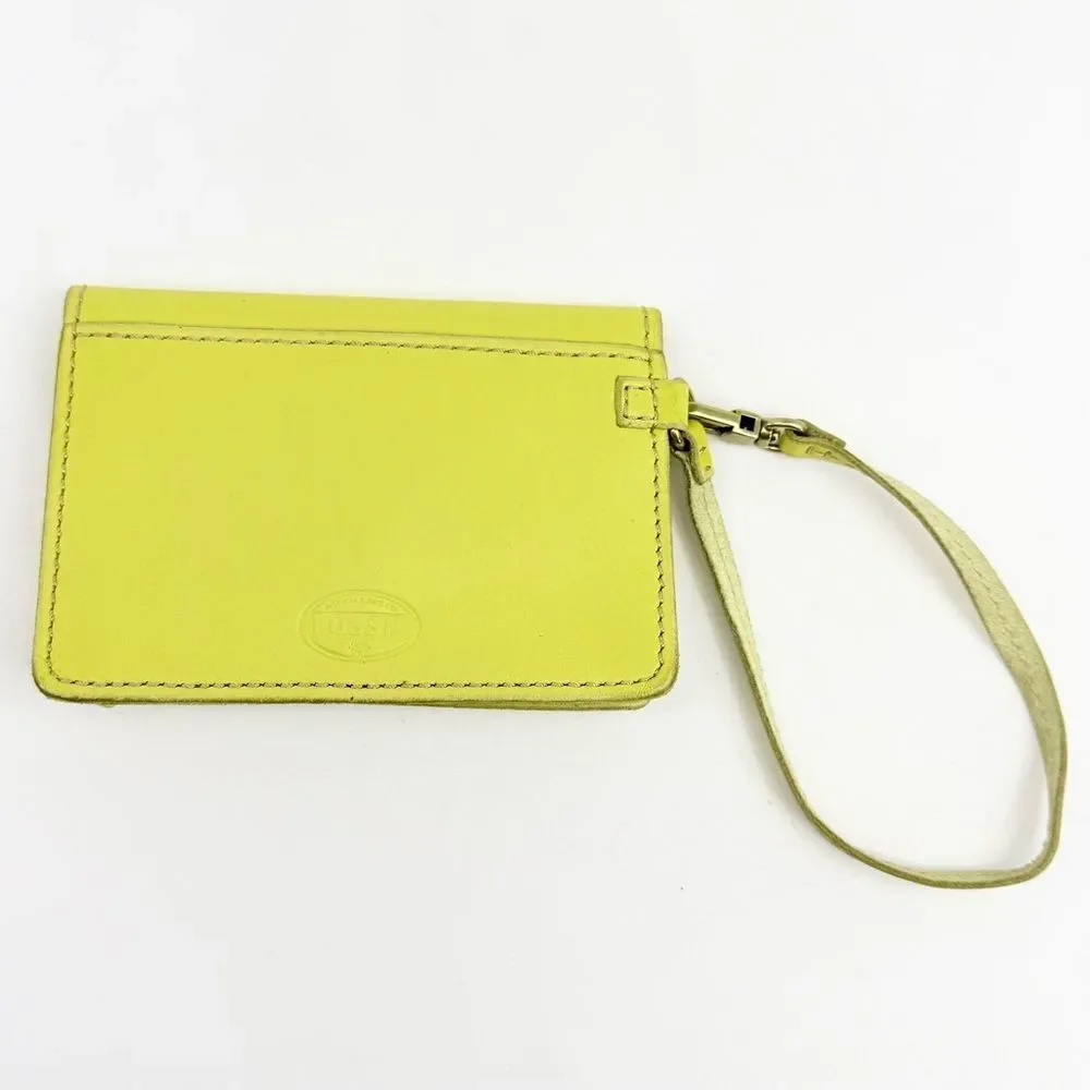 Fossil AUSTIN Yellow Cowhide Leather Turnkey Clasp Mini Wristlet Wallet